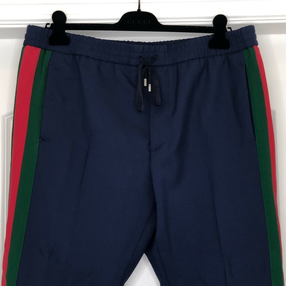 Gucci Pants Gucci Wool Cropped Pant With Stripe Blue Red Green Poshmark